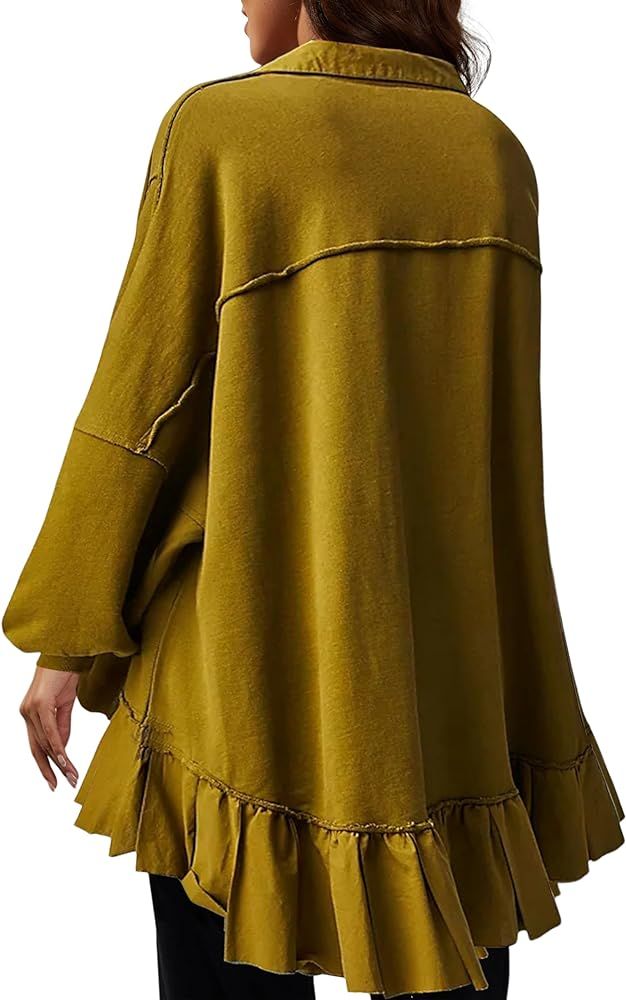Lauweion Women Oversized Button Front Pleated Sweatshirt Mini Dress Patchwork Lapel Ruffle Hem Tr... | Amazon (US)