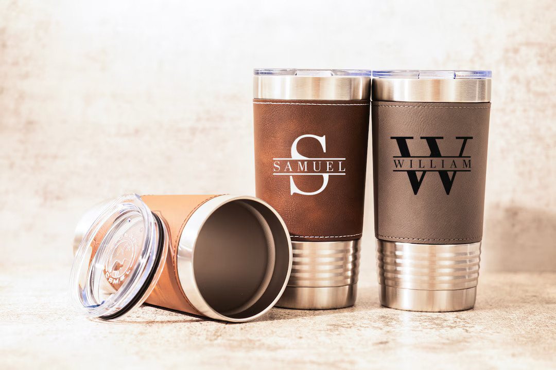 Personalized Leather Tumbler, Custom Travel Mug, Housewarming Gift, Gift for Her, Engraved Tumble... | Etsy (US)