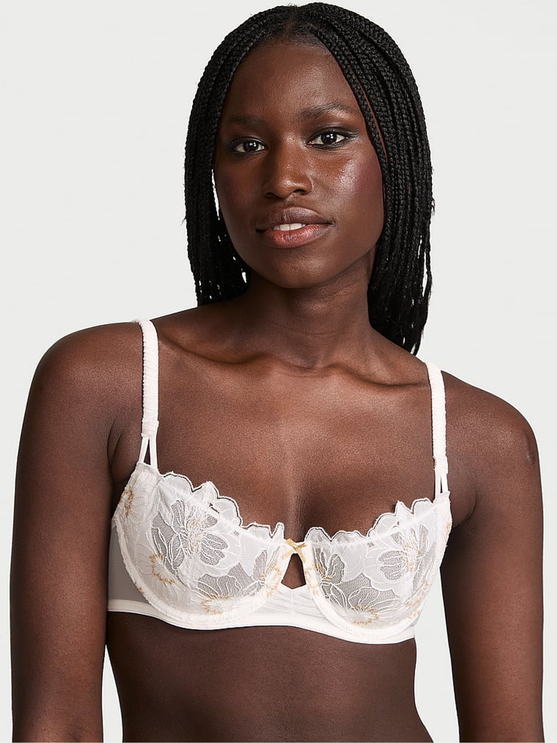 White Unlined Balcony Peony Embroidery Bra | Victoria's Secret UK | Victoria's Secret UK