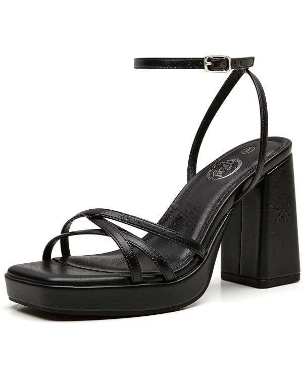 Trary Gold & White Heels - Square Toe, 3 inch Platform, Strappy & Block Heels for Wide Feet, Ankl... | Amazon (US)
