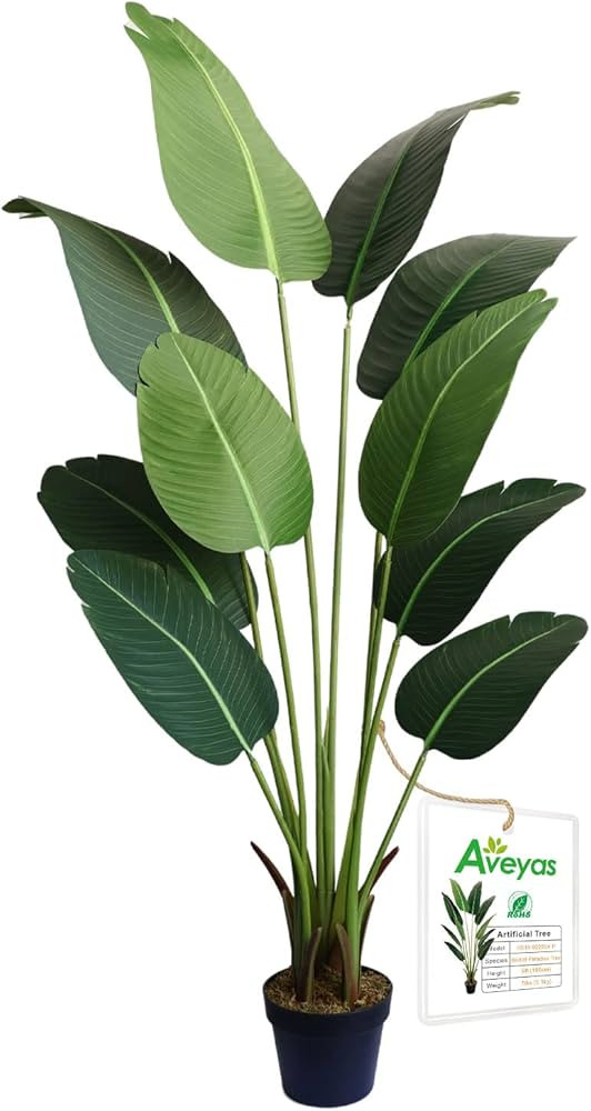 Aveyas 5ft Artificial Bird of Paradise Tree in Pot, Fake Tropical Travellers Plant Faux Banana Le... | Amazon (US)