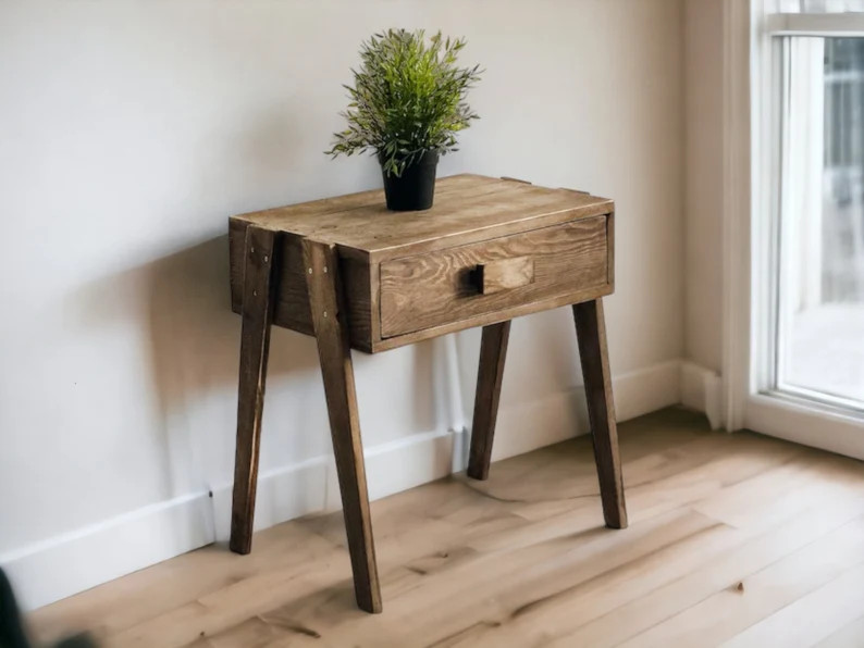 Minimalist Wood Bedside Table With Shelf Mid Century Nightstand With Drawer Nightstand Organizer ... | Etsy (CAD)