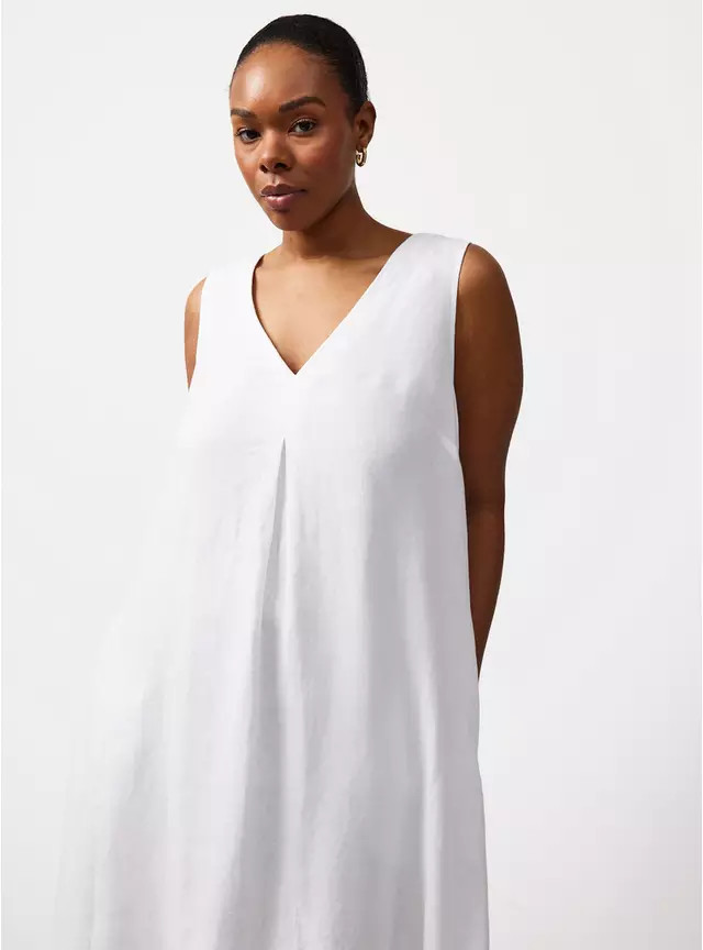 White Pure Linen V Neck Midi Shift Dress 14 | Tu Clothing