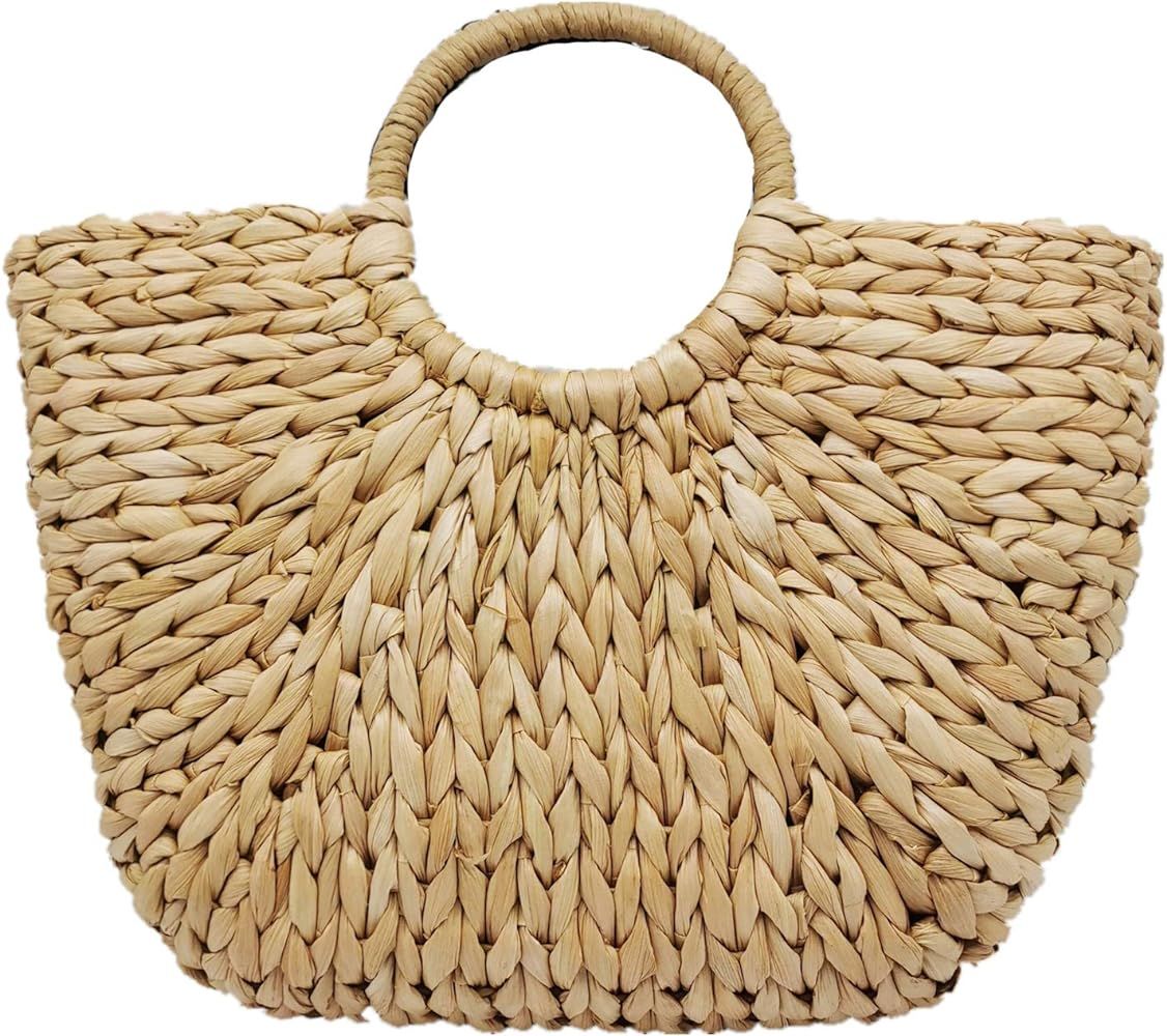 Women Straw Paper Handbag Top Handle Big Capacity Travel Tote Purse, Summer Beach Bag, Round Hand... | Amazon (US)