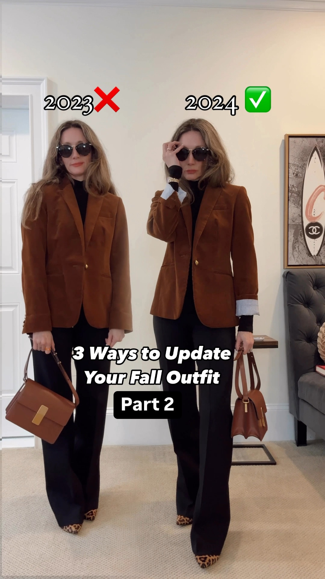 Update your look with styling tweaks! ❤️ 
1. Roll up corduroy blazer sleeves for a chic look that  your arm candy/watch and bottom layer. These pants by sezane are favorite trousers that make me feel powerful and put together! 

2. Button down tweak- modernize by untucking and unbuttoning to show off your necklaces and collarbone and it also helps balance some of the tighter trouser silhouettes that we’ve been seeing for fall along with very baggy too🤯 get a similar pair by j. Crew currently on sale!

3) all black fun! Sometimes when blacks don’t match it can look cheap! So mix textures so it looks deliberate 🙏 my quilted koala patent tote is 30% off right now! Hurry! Or 20% sitewide always with code ziba20

#LTKVideo #LTKStyleTip #LTKSaleAlert