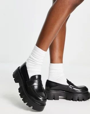 ASOS DESIGN Max leather chunky loafers in black | ASOS (Global)