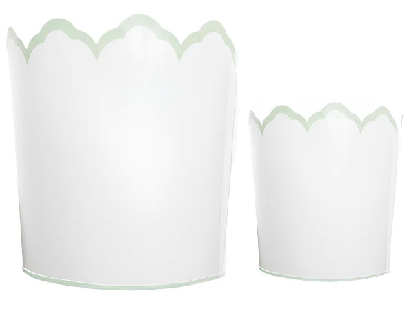 White & Sage Green Scalloped Bucket Planter & Wastepaper Basket: Final Sale | The Enchanted Home
