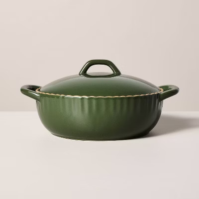 Scallop Stoneware Baking Dish with Lid Green - Hearth & Hand™ with Magnolia | Target
