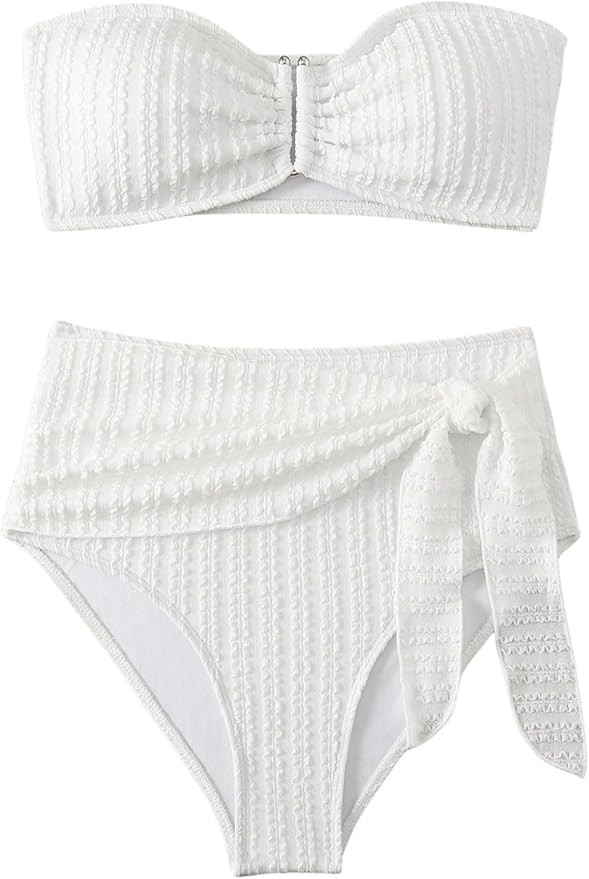 GORGLITTER Women's Bandeau Swimsuit Strapless Ring High Waisted Bikini Sets | Amazon (US)