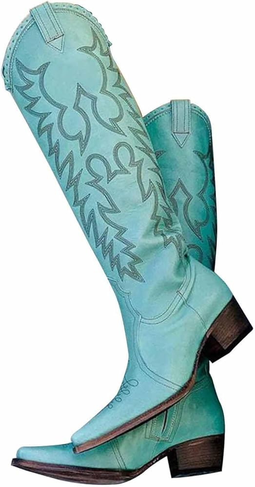 GORBINETI Women Pink Cowboy Boots Mid Calf Cowgirl Boots Sky Blue Western Boots Embroidered Suede... | Amazon (US)