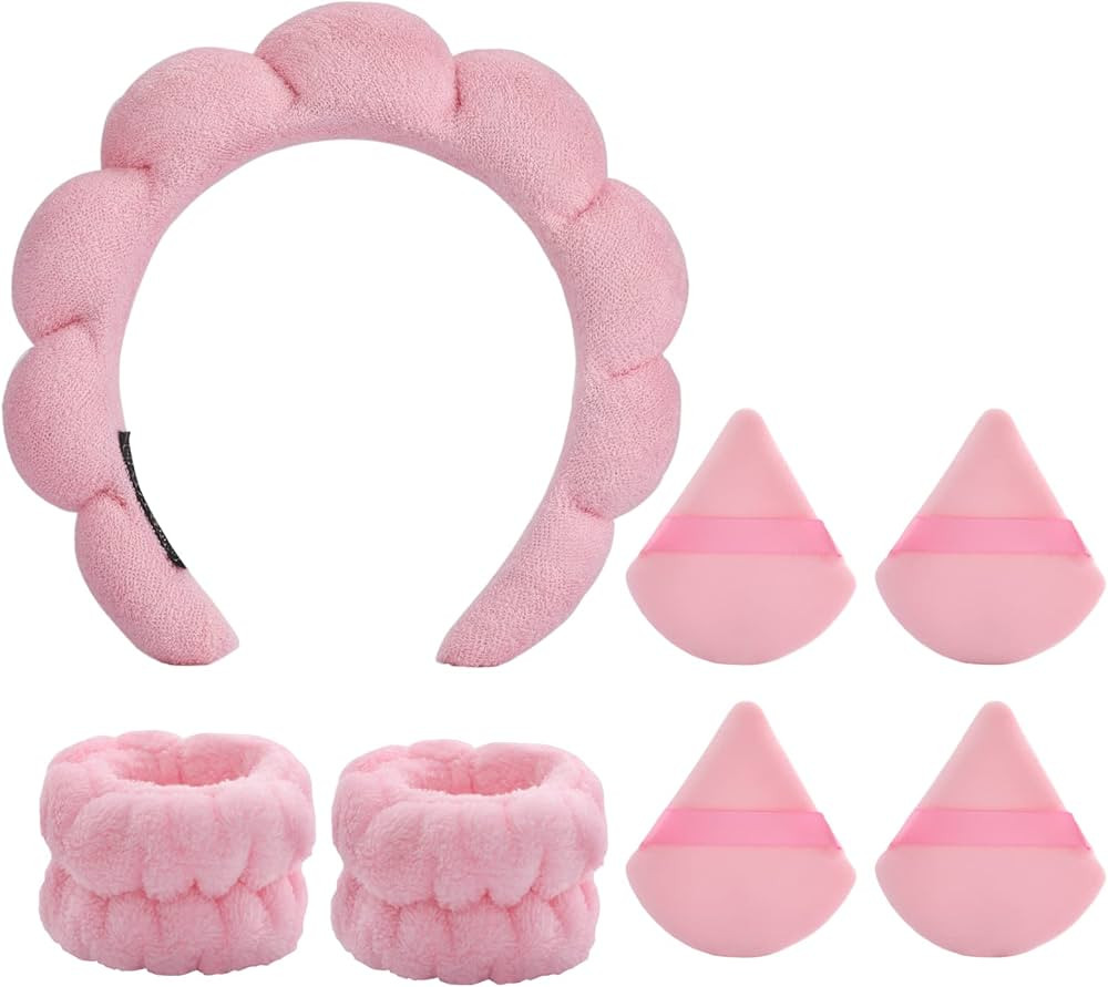 YANGYICHEN 7 Pcs Spa Headband for Washing Face - Puffy Makeup Skincare Headband Bubble Soft Hairb... | Amazon (US)