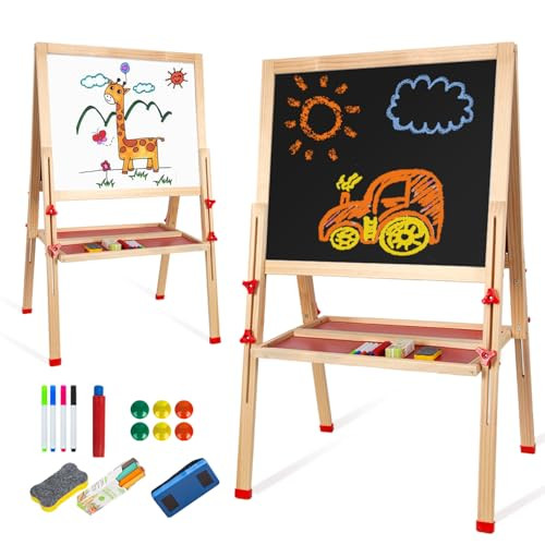 Wooden Art Easel for Kids, Adjustable Kids Easel,Double Sided Painting Easel for Toddlers 3,4,5,6,7,8,9,10Years, Foldable Kids Art Easel with Accessories, Perfect Painting Gifts for Kids Boys&Girls | Amazon (US)