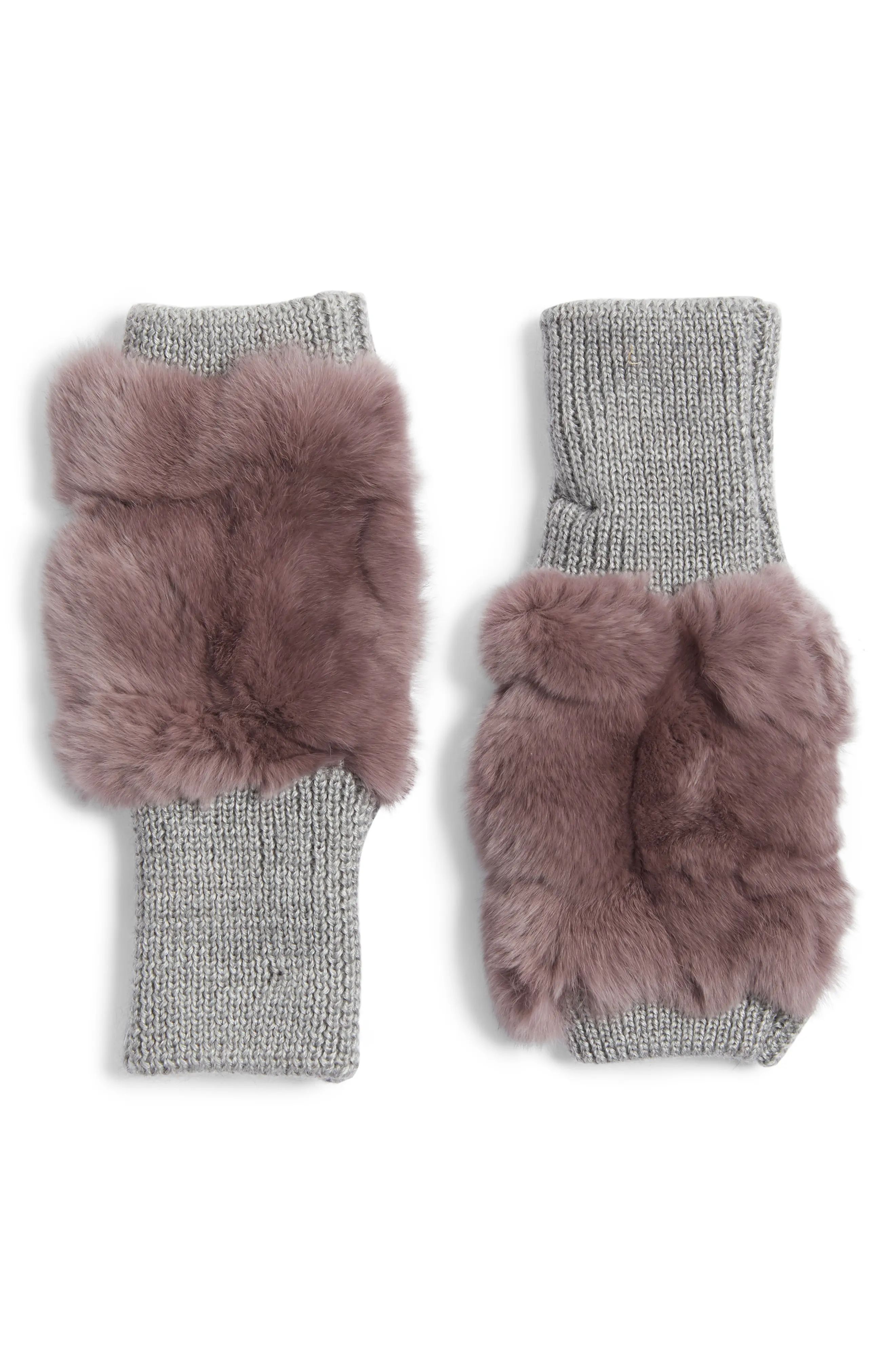 Genuine Rabbit Fur Fingerless Knit Mittens | Nordstrom