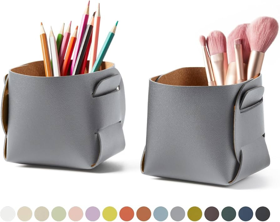 HOMIEAZICOZI 2-Pack Cork Leather Desk Accessories Storage - Pencil Pen Holder - Makeup Brush Hold... | Amazon (US)