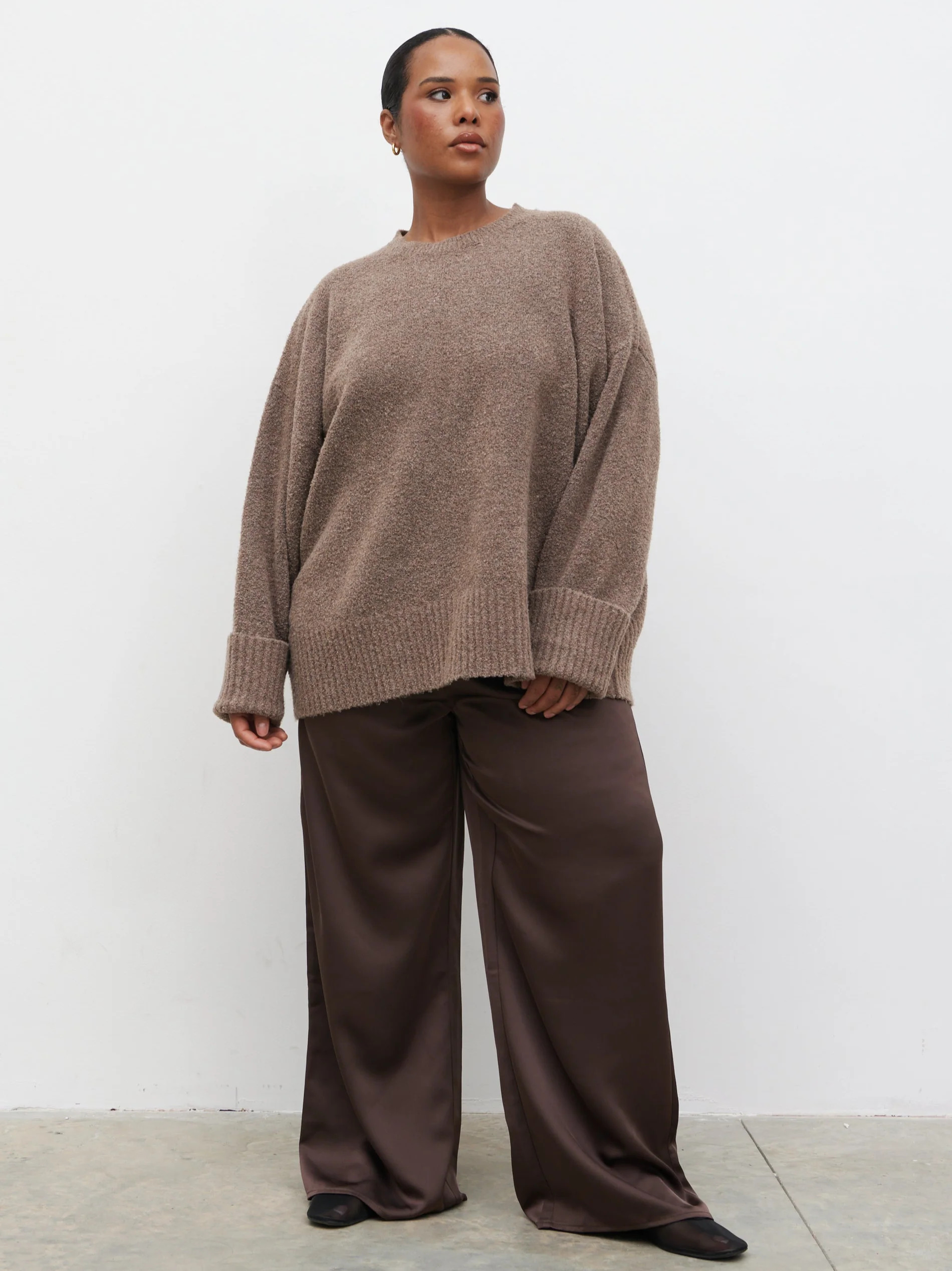 Breya Satin Drawstring Trousers Curve - Chocolate Brown | Pretty Lavish (UK)