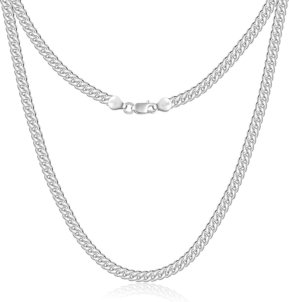 18K Gold Over 925 Sterling Silver Clasp Cuban Link Chain for Men 3.5mm Diamond Cut Gold Chain for... | Amazon (US)