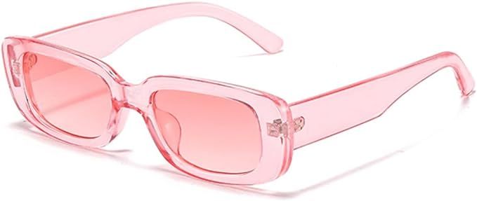 Retro Rectangle Sunglasses for Women Men Small Square Frame Trendy Y2K 90’s Black Sunglasses | Amazon (US)