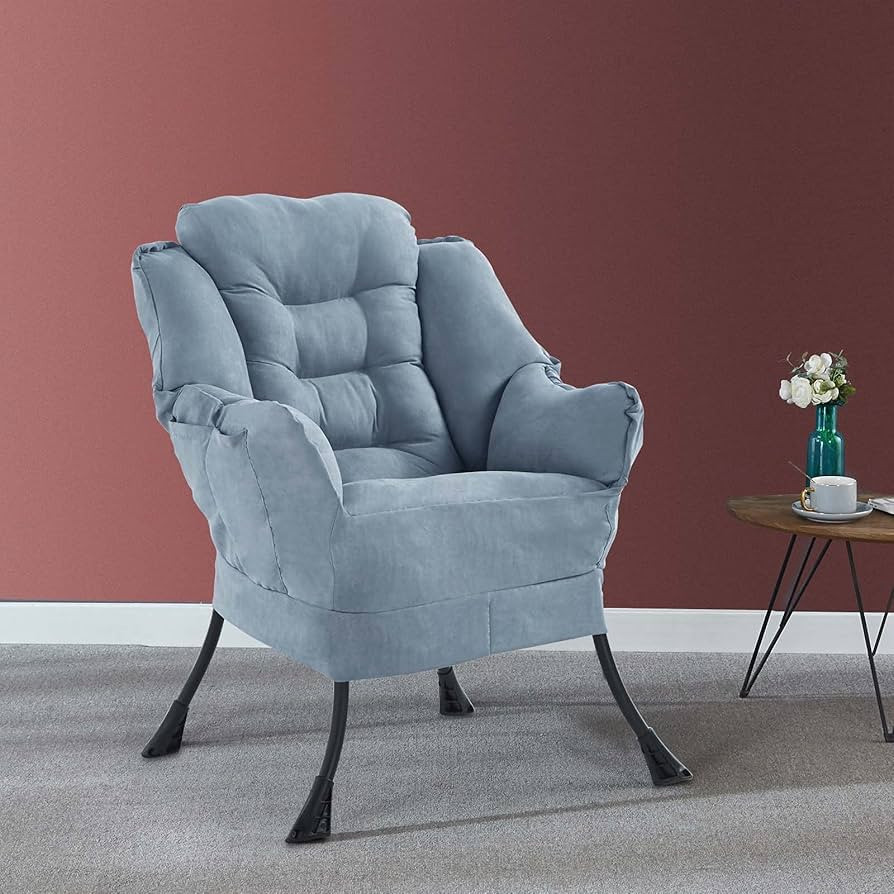 Fridtrip Upholstered Lazy Chair Accent Sofa Chair with Side Pocket Metal Legs and High-Density Fo... | Amazon (US)