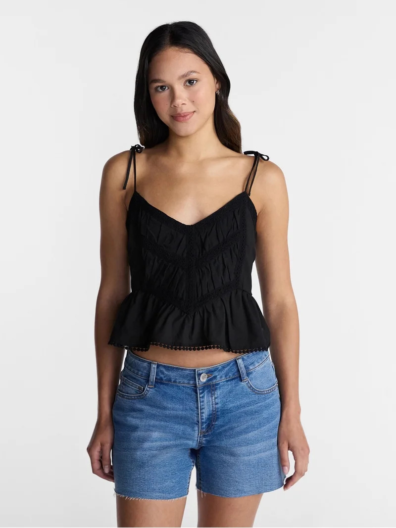 No Boundaries Lace Trim Peplum Tank, Women's XXS - XXL | Walmart (US)