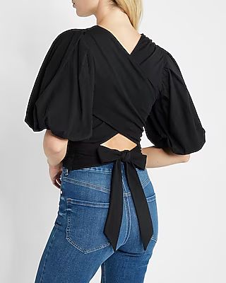 Short Puff Sleeve Tie Back Top | Express