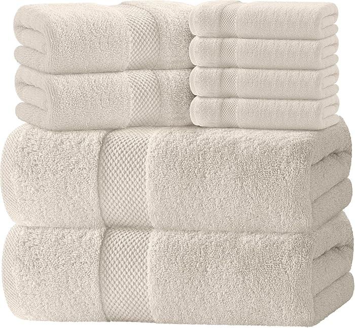 White Classic Luxury Bath Towel Set of 8 Pieces - 100% Turkish Cotton Highly Absorbent Towels for... | Amazon (US)