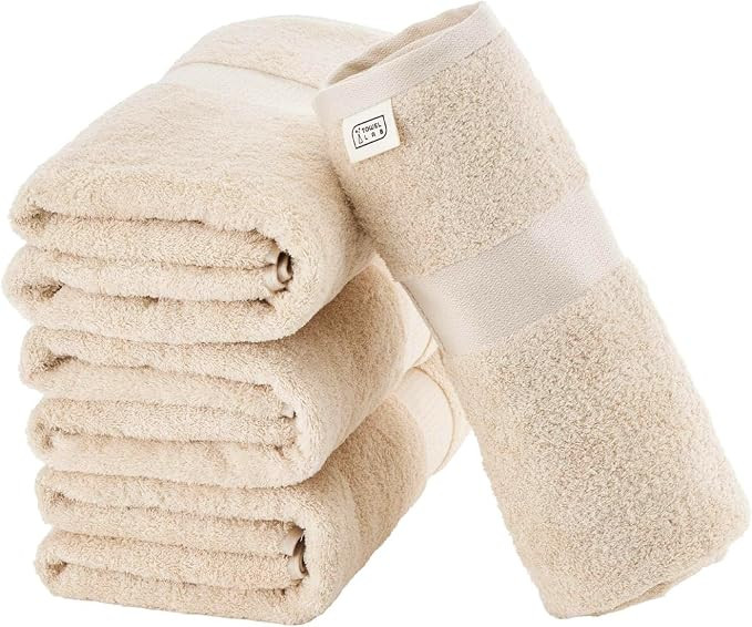 [Japan Technology, Super Low lint Series,Luxury Bath Towel (30x54 inches),500GSM,Beige,Pack of 4,... | Amazon (US)
