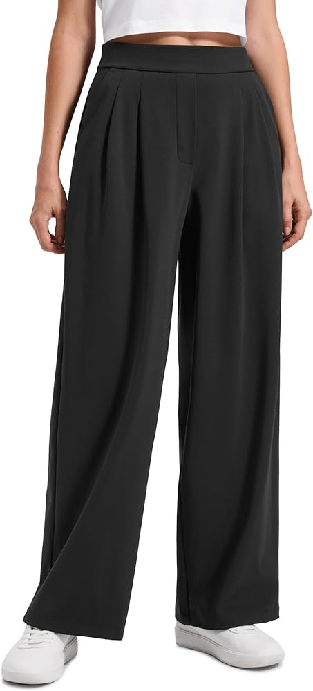 CRZ YOGA 4-Way Stretch Wide Leg Work Pants for Women 29" - Bussiness Casual Dress Trousers with P... | Amazon (US)