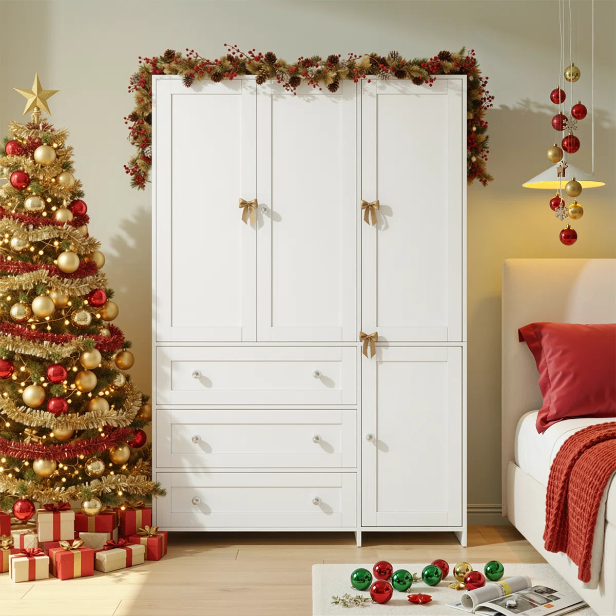 Wardrobe Closet with Drawers and Mirror, Armoire with Hanging Rod for Bedroom | Wayfair North America