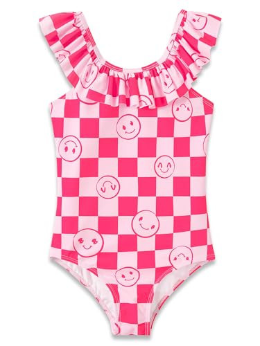 Dvenki Toddler Little Girls Swimsuit 1 Piece Lovely Pink Checker Face Bathing Suits for Girls Size 2T/3T | Amazon (US)