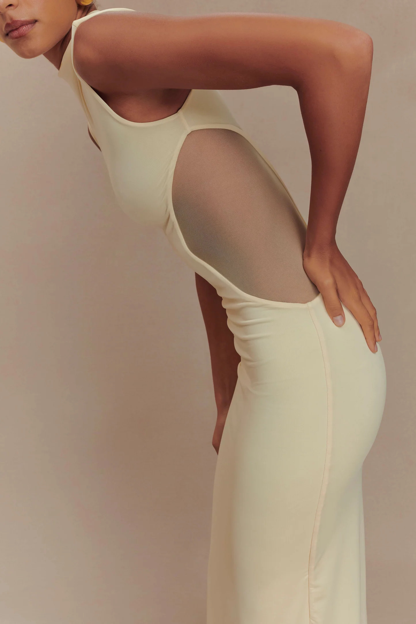 Massie Slinky And Mesh Maxi Dress - Lemon | MESHKI US