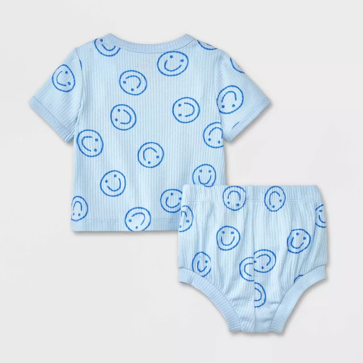 Baby 2pc Smiley Short Sleeve Top & Shorts Set - Cat & Jack™ Blue | Target