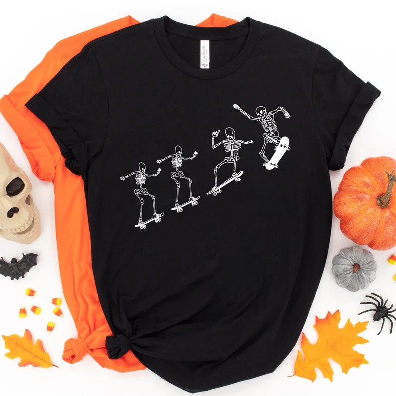 Skateboarding Skeletons Shirt, Halloween Skeleton Shirt, Cute Skeleton Shirt, Skeleton Shirt, Spo... | Etsy (US)