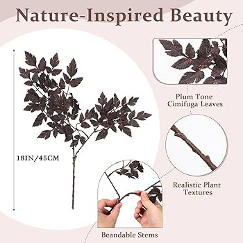 Cresue 4 Pack Artificial Cimicifuga Plant Leaf Spray Faux Plum Fall Stem Cimicifuga Ramosa Branch... | Amazon (CA)