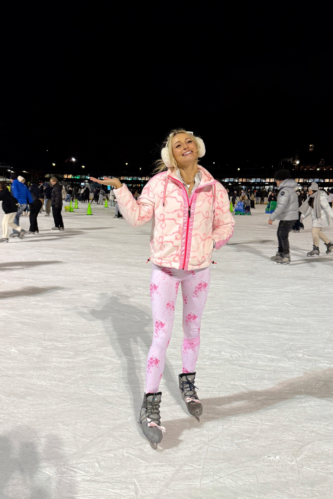 loveshackfancy pink floral outfit for ice skating 