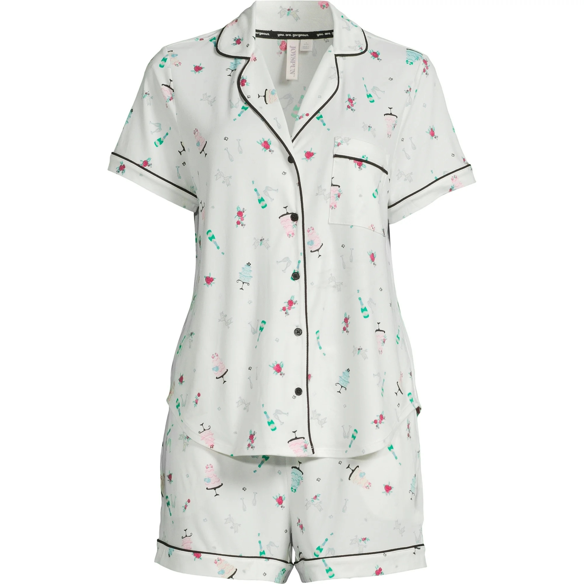 Joyspun Women's Dreamy Soft Collection Notch Collar Top and Shorts Pajama Set, 2-Piece, Sizes XS-... | Walmart (US)