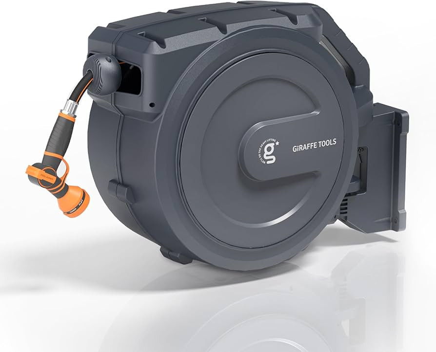 Giraffe Tools Retractable Garden Hose Reel, 5/8" x 62 ft Wall Mounted Hose Reels with 180° Swive... | Amazon (US)
