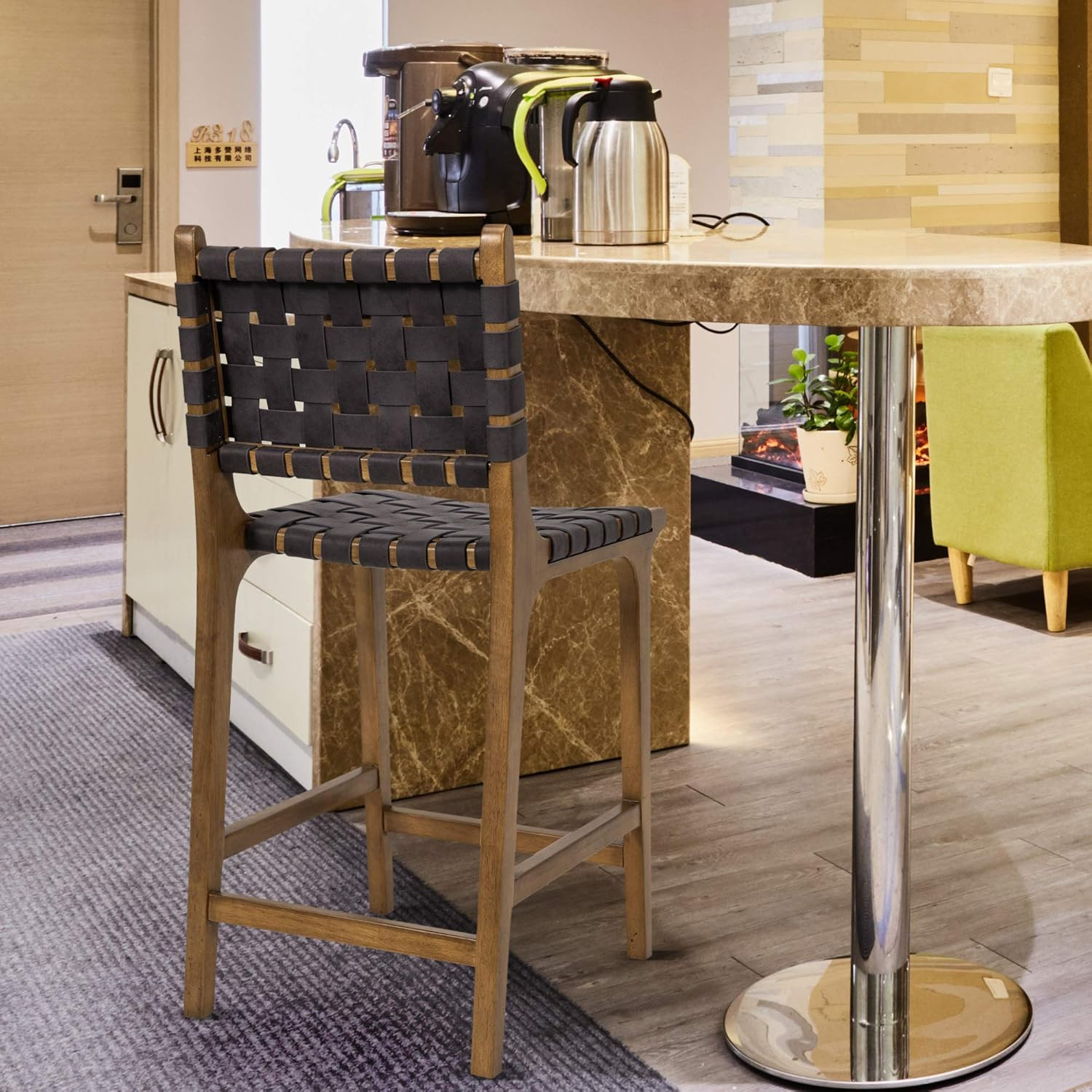 Ball & Cast Counter Stool Barstool 24 Inch Seat Height Dark Grey, Faux leather Straps Set of 1 | Amazon (US)