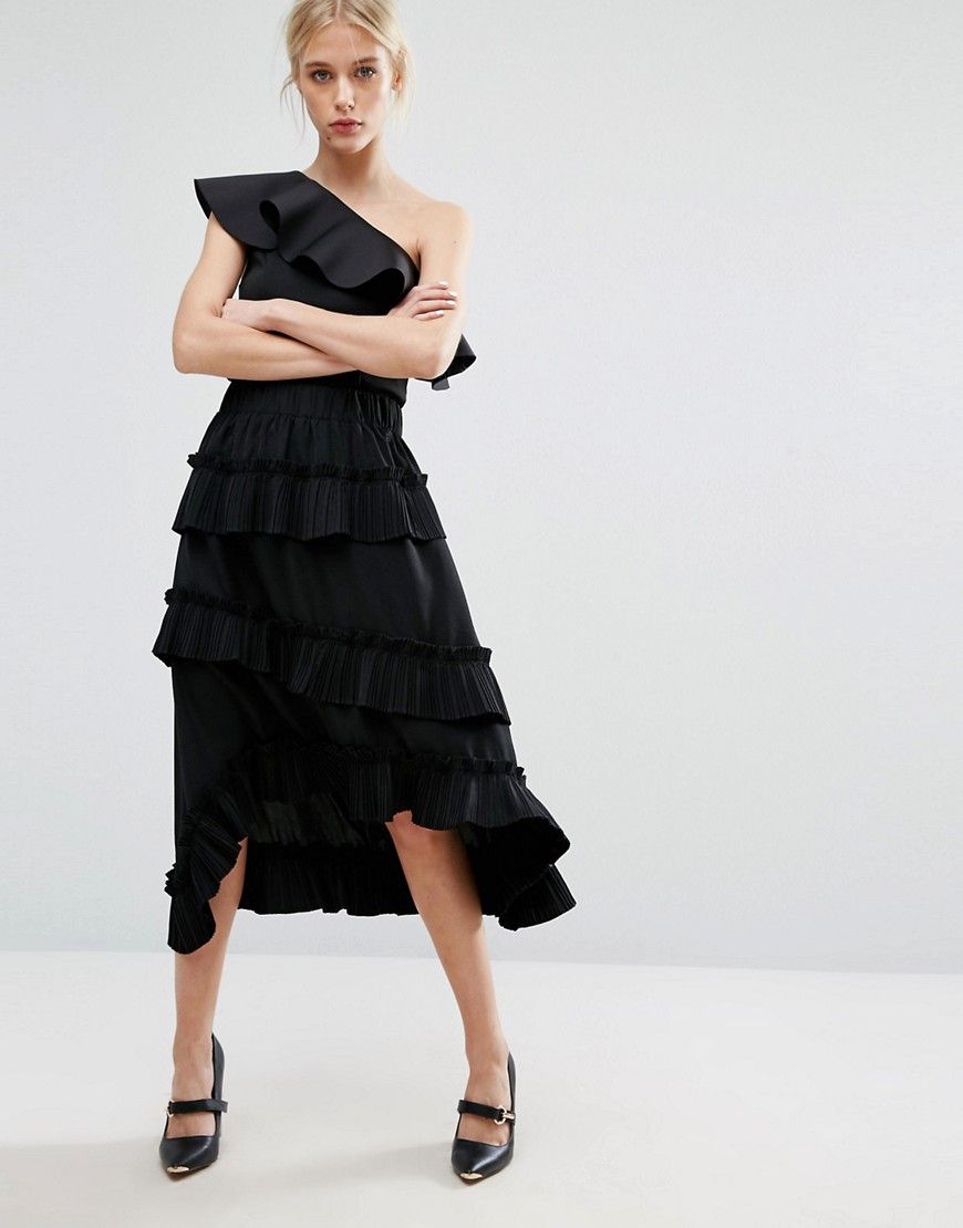 Zacro Step Hem Skirt With All Over Pleats - Black | ASOS US