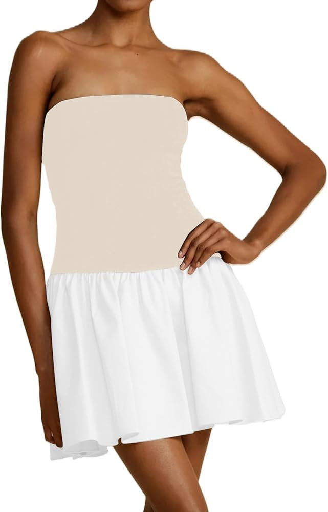 Dsewpaur Vestido de tubo sin tirantes para mujer, vestido sin mangas con hombros descubiertos, ve... | Amazon (US)