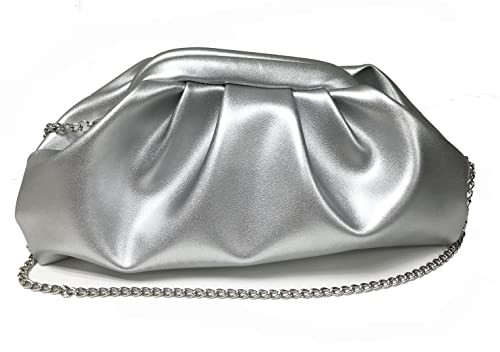 expouch Women Cloud Bag Slouchy Clutch Ruched Purse Eveving Handbag with Chain Shoulder Bag (Silver) | Amazon (US)
