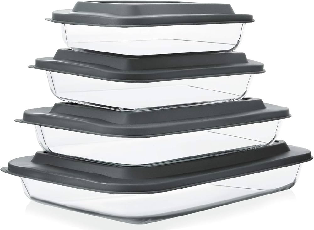 8-Piece Deep Glass Baking Dish Set with Plastic lids,Rectangular Glass Bakeware Set with Lids, Ba... | Amazon (US)