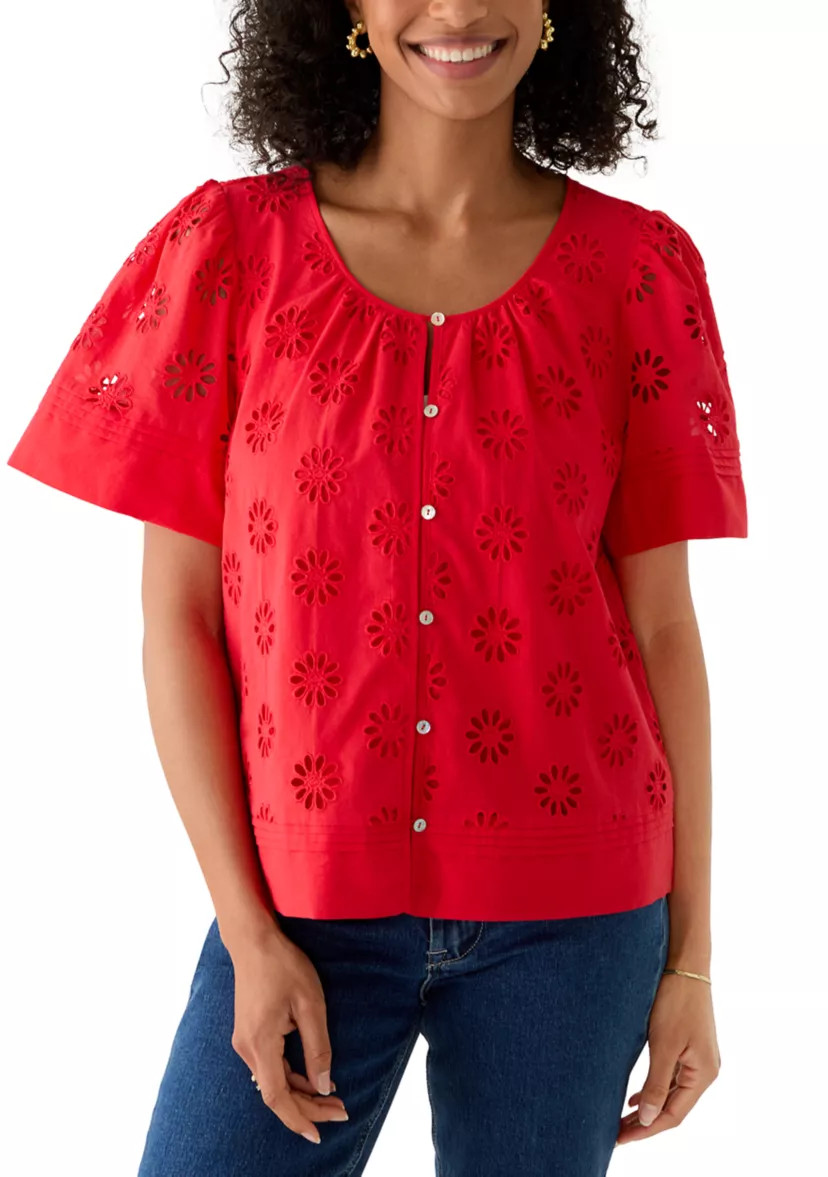 Women's Flutter Sleeve Eyelet Blouse | Belk
