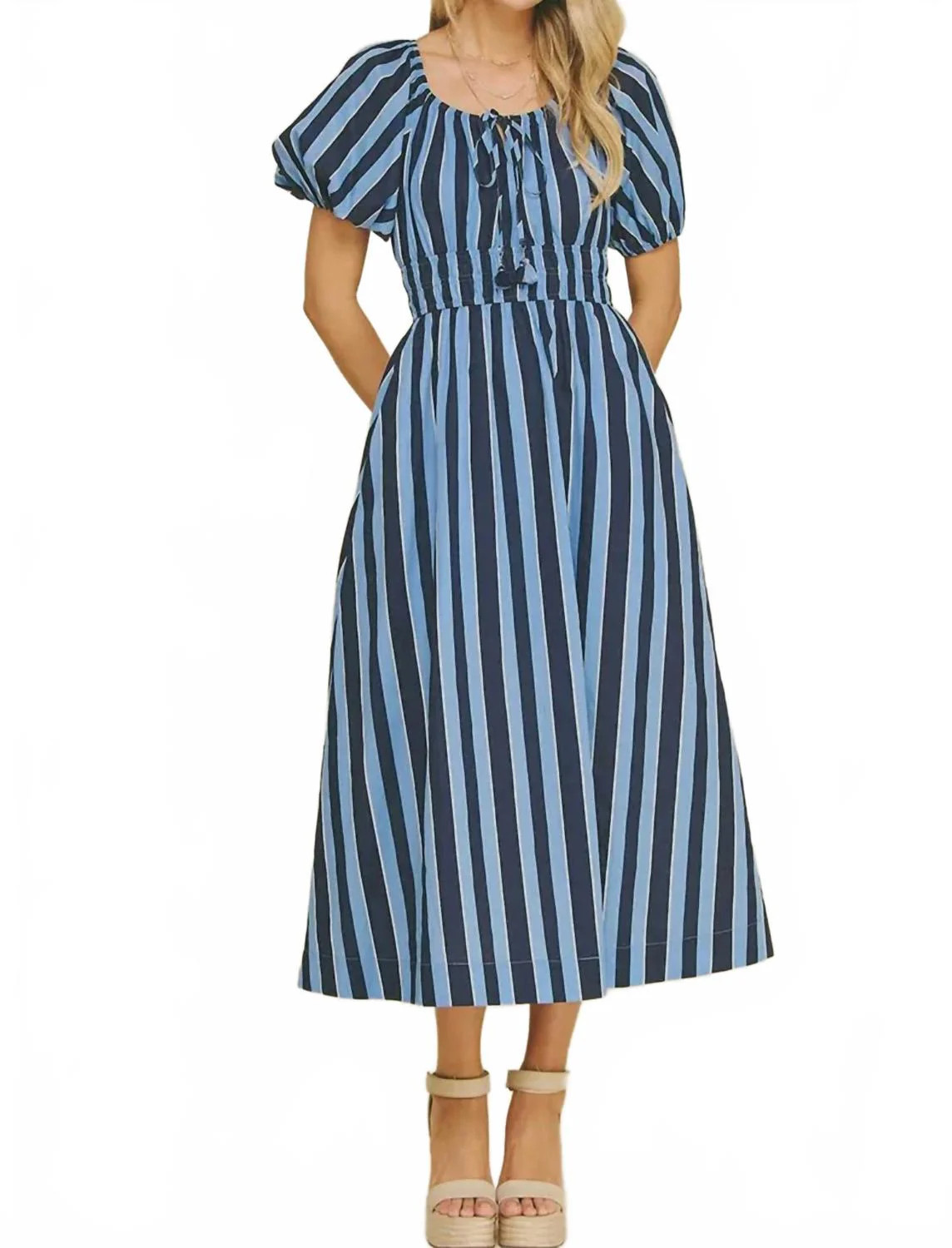 Stripe Midi Dress In Blue | Shop Simon