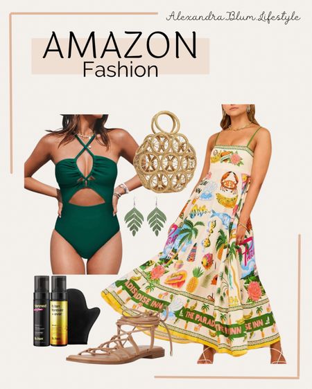 Summer outfit idea! Beach vacation maxi dress, green one piece swimsuit, summer clutch purse! Amazon finds! Amazon fashion! Amazon trends! Amazon Best sellers! 

#LTKSwim #LTKMidsize #LTKFindsUnder50