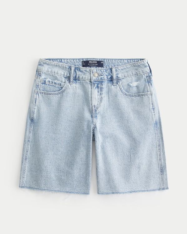 Low-Rise Longer Length Baggy Denim Shorts | Hollister (US)