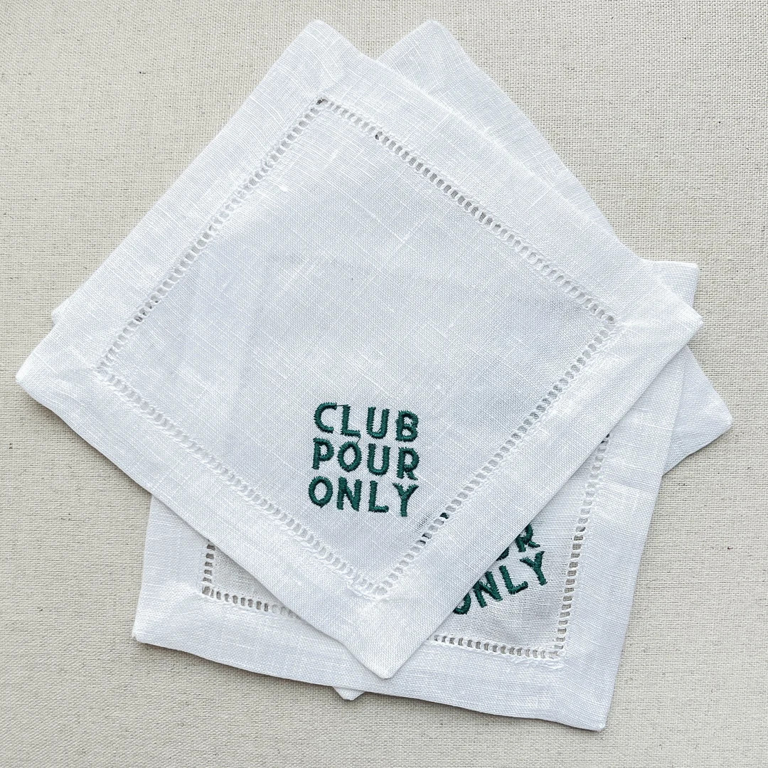 Club Pour Only Embroidered Linen Cocktail Napkins (Set of 4) | Country Club | Golfer Gifts | Club... | Etsy (US)