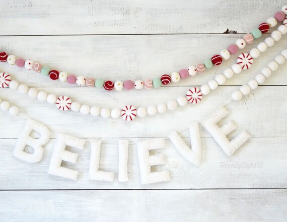 Christmas Garland - Believe Banner - Holiday Felt Ball Garland, Christmas Decor, Holiday Banner, ... | Etsy (US)