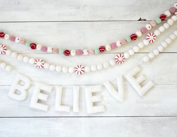 Christmas Garland  Believe Banner  Holiday Felt Ball | Etsy | Etsy (US)