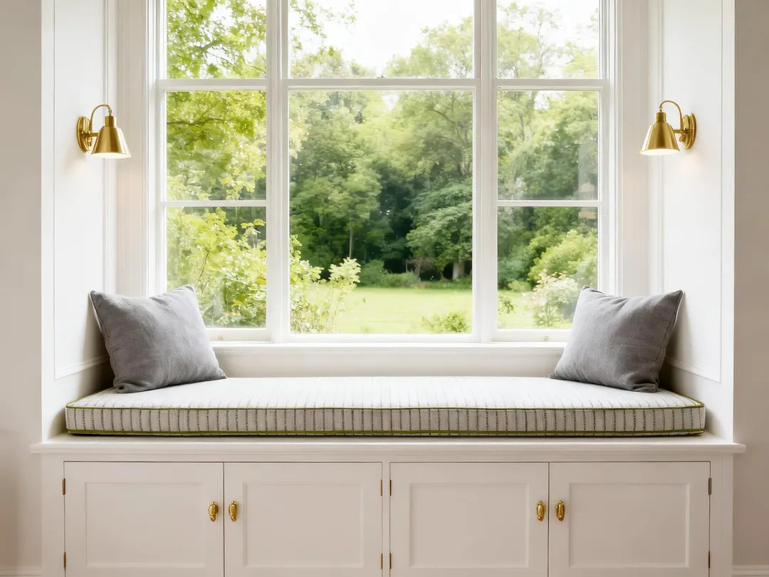 Green Striped Linen and Cotton Bay Window Seat Cushions - Etsy | Etsy (US)