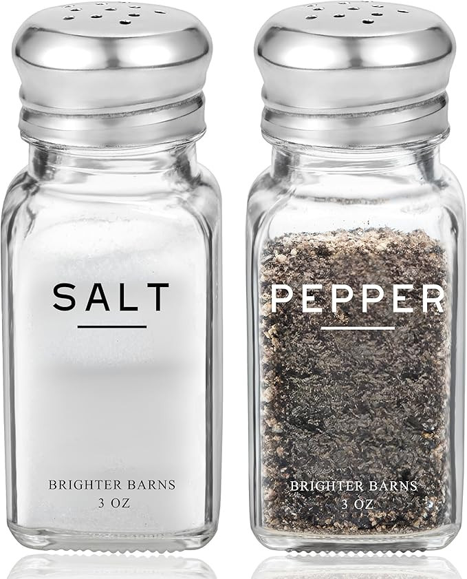 Glass Salt and Pepper Shakers Set by Brighter Barns - Modern Kitchen Decor, Dining Table Countert... | Amazon (US)
